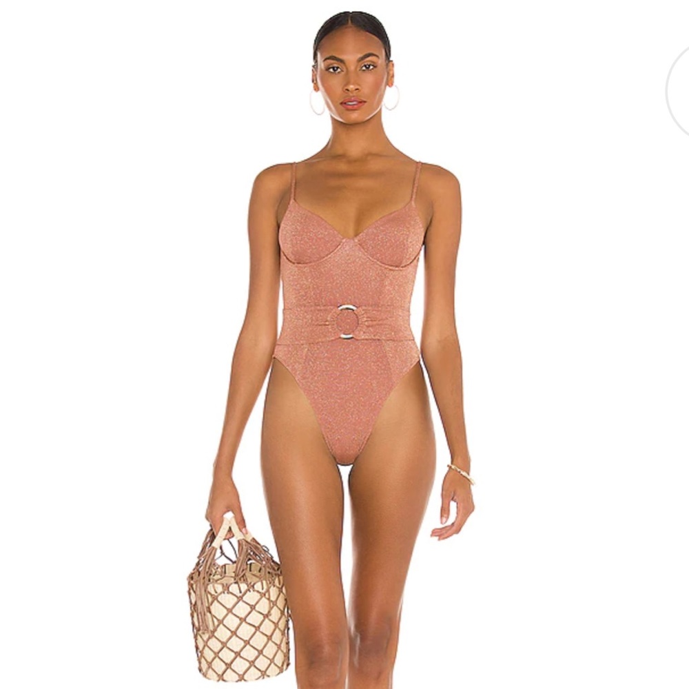 Mauve Sparkle Dainty One-Piece with Belt. Brand new with tags. Size Large.